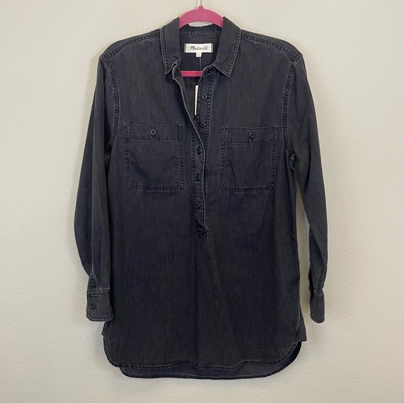 NWT Madewell Denim Popover Top Long Sleeve in Black Wash Size Small - Picture 3 of 14